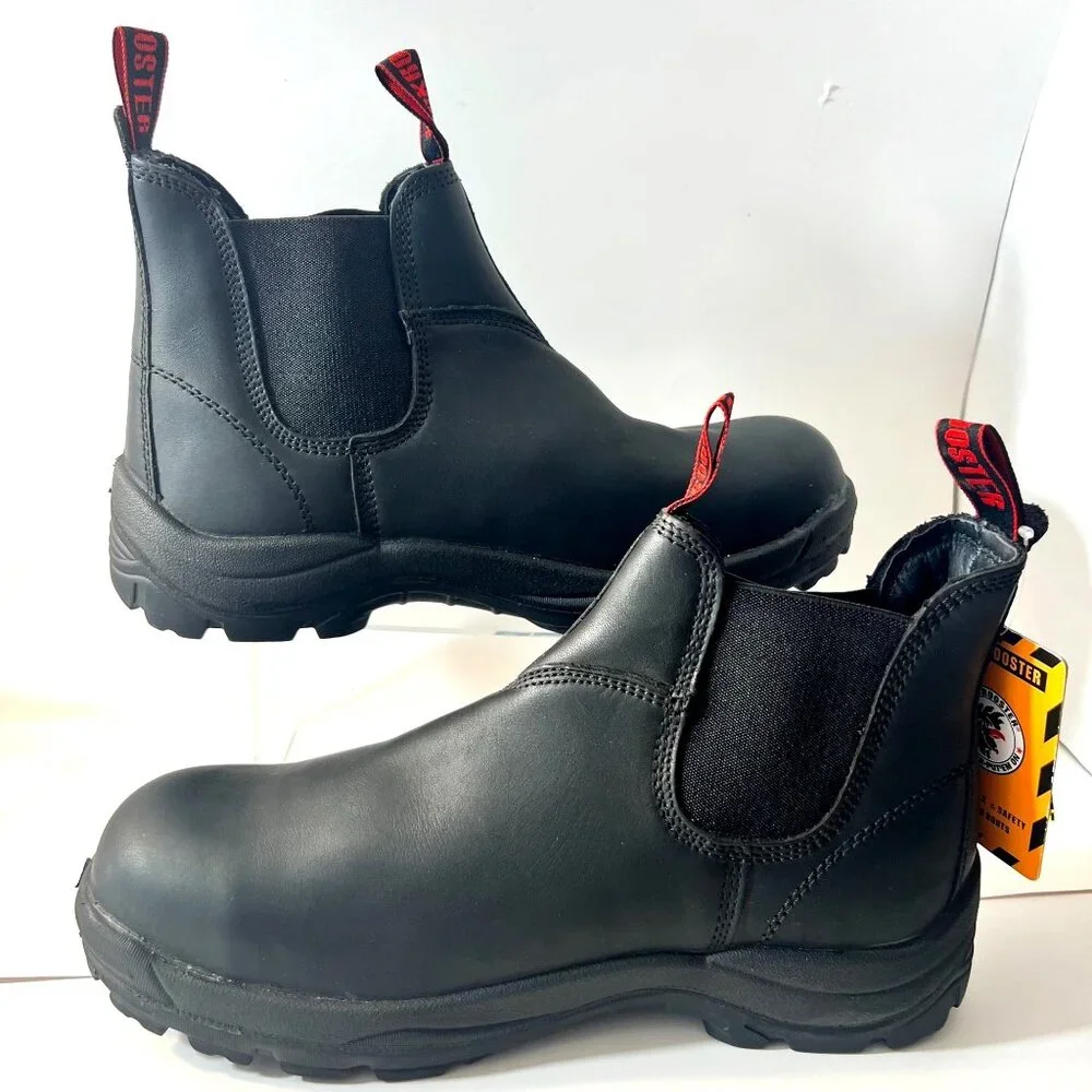 Rockbuster Black Safety Steel Toe Work Boots Men Black Leather Boots Size 11.5